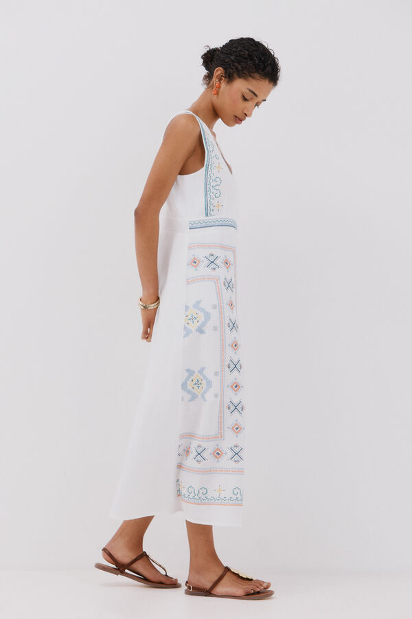 Cortefiel Vestido comprido bordado Branco