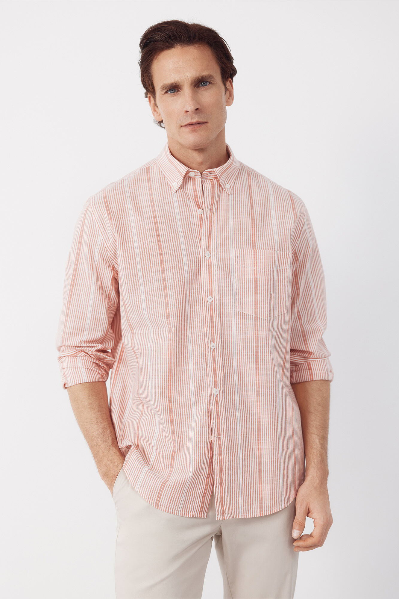 Cortefiel Camisa de riscas em algod&atilde;o slub