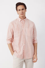 Cortefiel Camisa de riscas em algod&atilde;o slub Vermelho