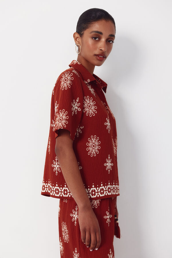 Cortefiel Camisa manga curta estampada Vermelho
