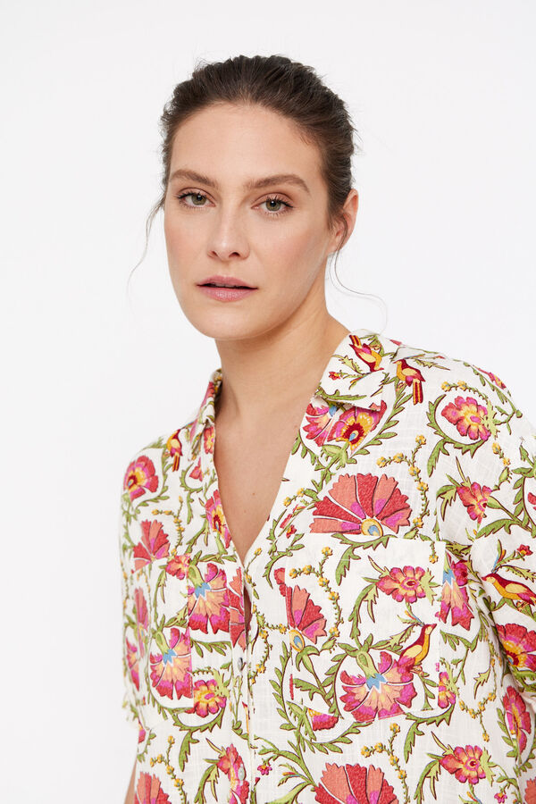 Cortefiel Camisa rustica escote pico Multicolor