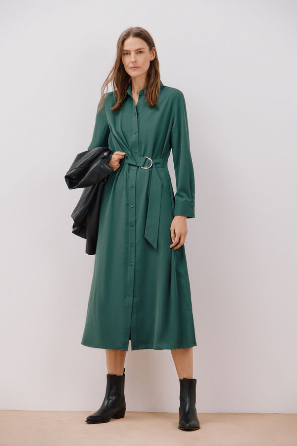 Cortefiel Vestido camisero fluido Verde