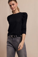 Slowlove Top estructura manga abullonada Negro