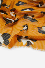 Cortefiel Lenço de seda estampado leopardo e riscas Amarelo