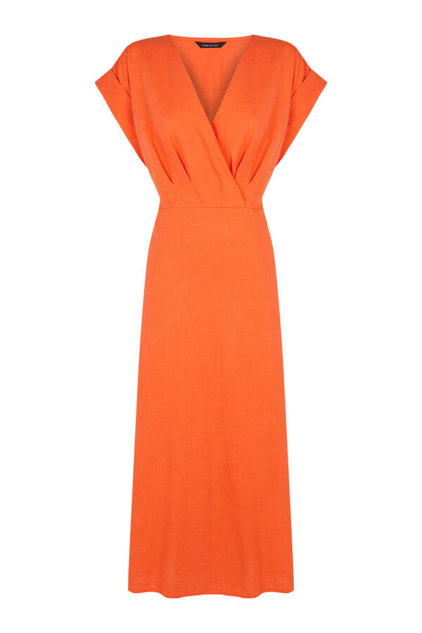 Cortefiel Vestido largo efecto r&uacute;stico Naranja