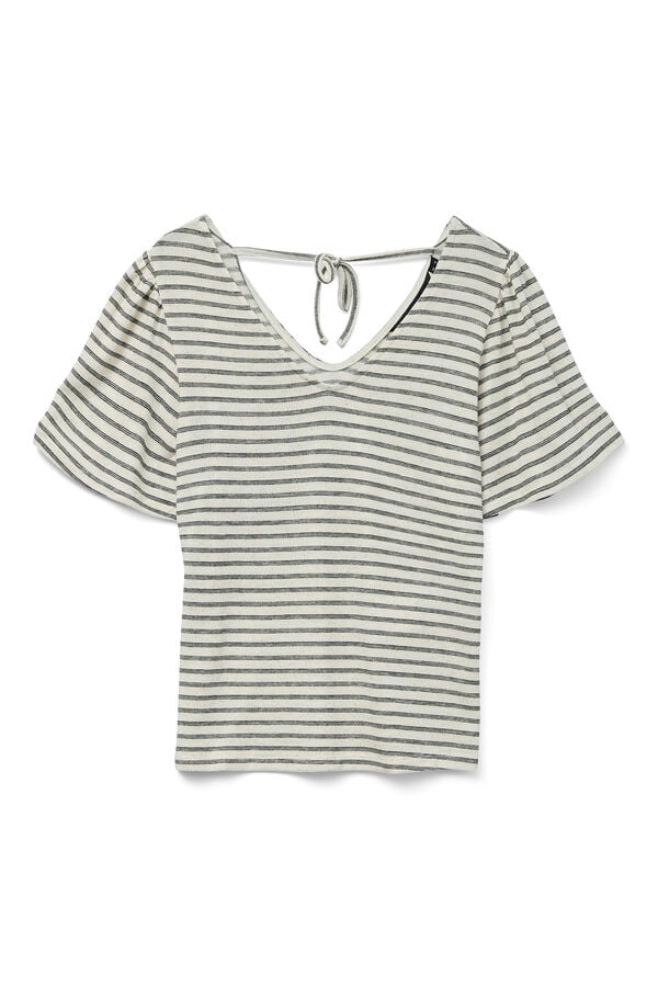 Vero Moda Camiseta riscas com mangas sino Cinzento