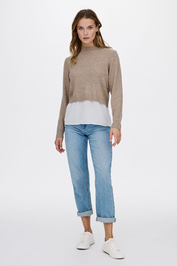 Vila Su&eacute;ter de malha com camisa Castanho