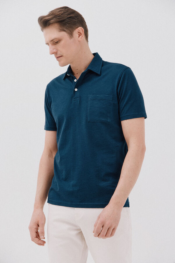 Cortefiel Polo liso slub Azul marino