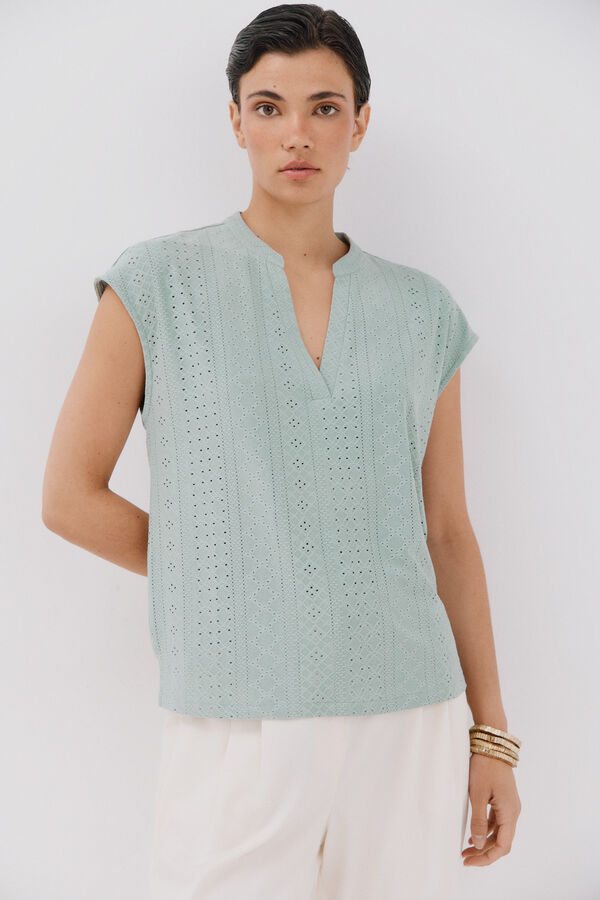 Cortefiel Camiseta de malha perfurada Verde