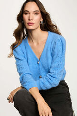 Morgan C&aacute;rdigan ajustado cuello en V Azul