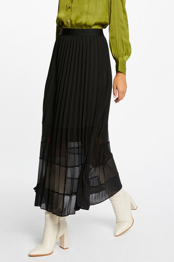 Morgan Falda larga acampanada plisada Negro