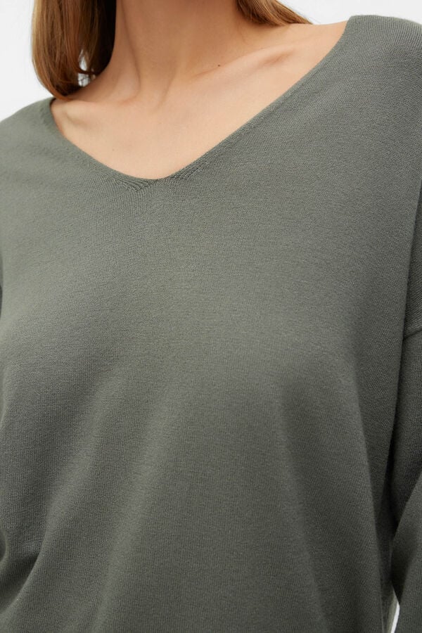 Vero Moda Su&eacute;ter feminino com gola em bico e ombros ca&iacute;dos Verde