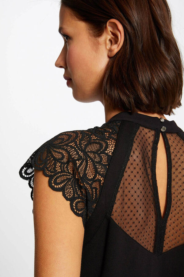 Morgan Camiseta manga corta con encaje Negro
