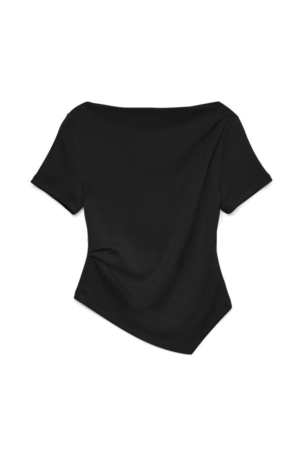 Vero Moda Top de mujer de manga corta asim&eacute;trico Negro