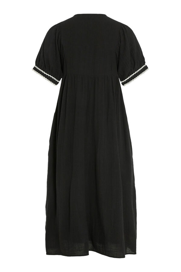 Vila Vestido midi com manga bal&atilde;o Preto