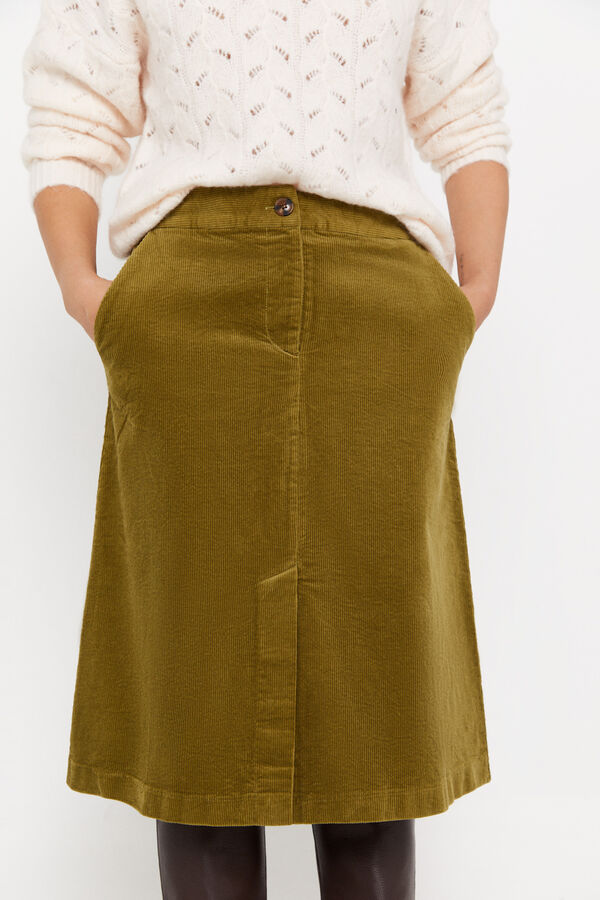 Cortefiel Falda midi de pana Verde