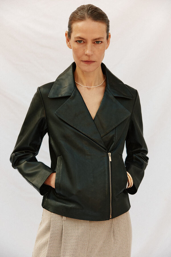 Cortefiel Blusão de pele biker Preto