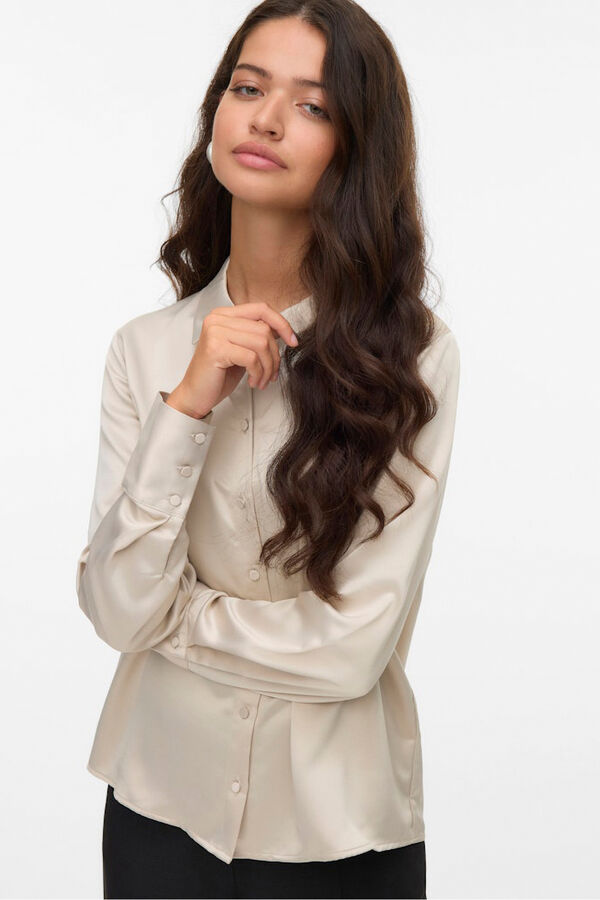 Vero Moda Camisa de cetim lisa Tostado