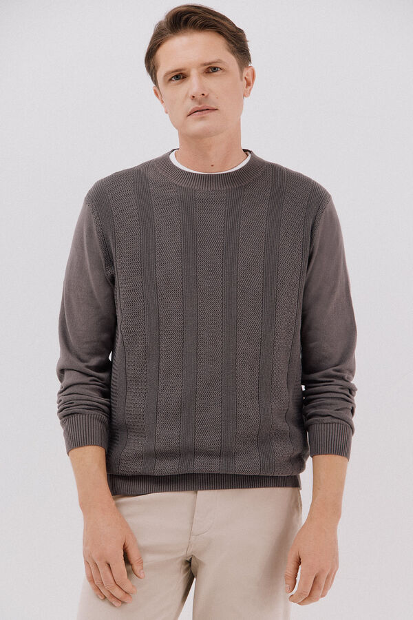 Cortefiel Jersey fino algod&oacute;n trenzado cuello caja Gris