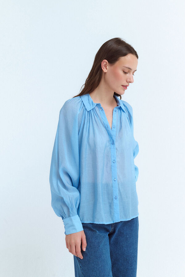 Vila Blusa manga comprida abalonada Azul