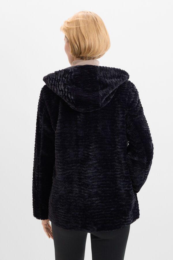 Cortefiel Cazadora corta reversible efecto pelo Negro