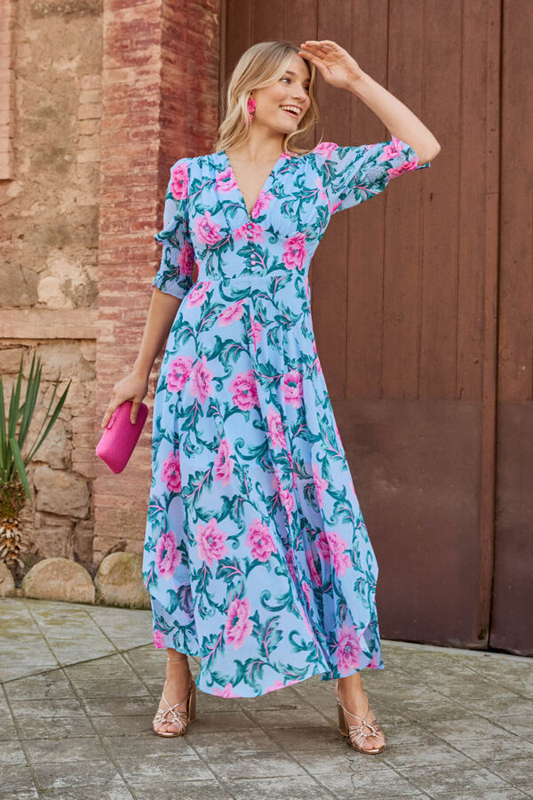 Pol&iacute;n Et Moi Vestido largo con flores Azul