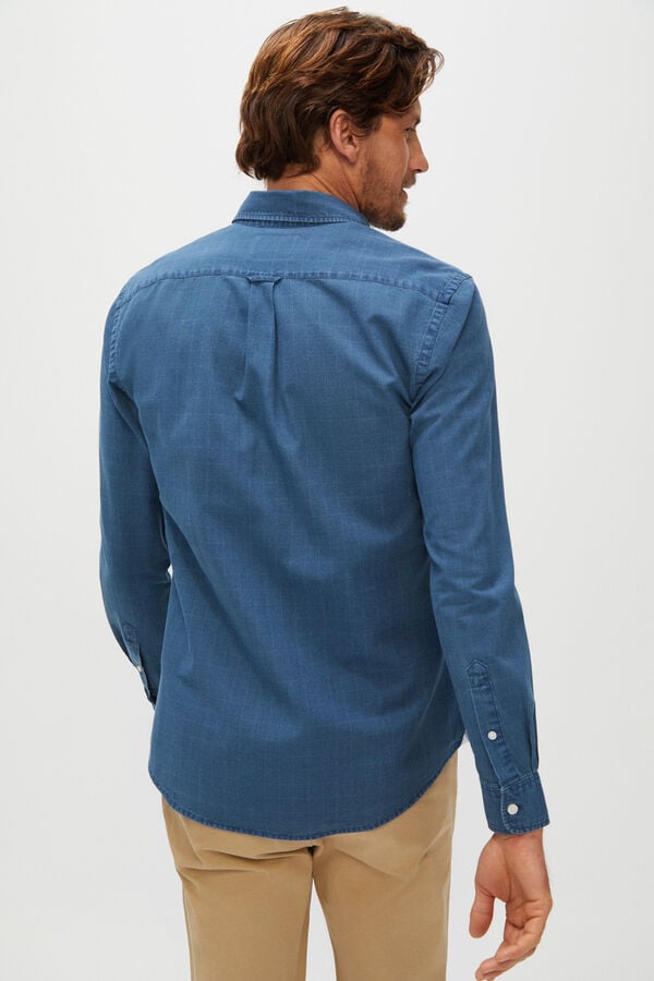 Cortefiel Camisa xadrez denim algodão orgânico Ecofriendly Azul