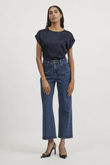 Vila Blusa satinada manga corta Azul marino