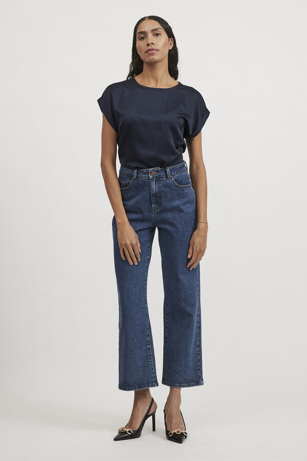 Vila Blusa satinada manga corta Azul marino