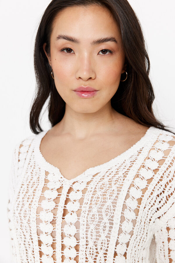 Cortefiel Top de crochet Ecru
