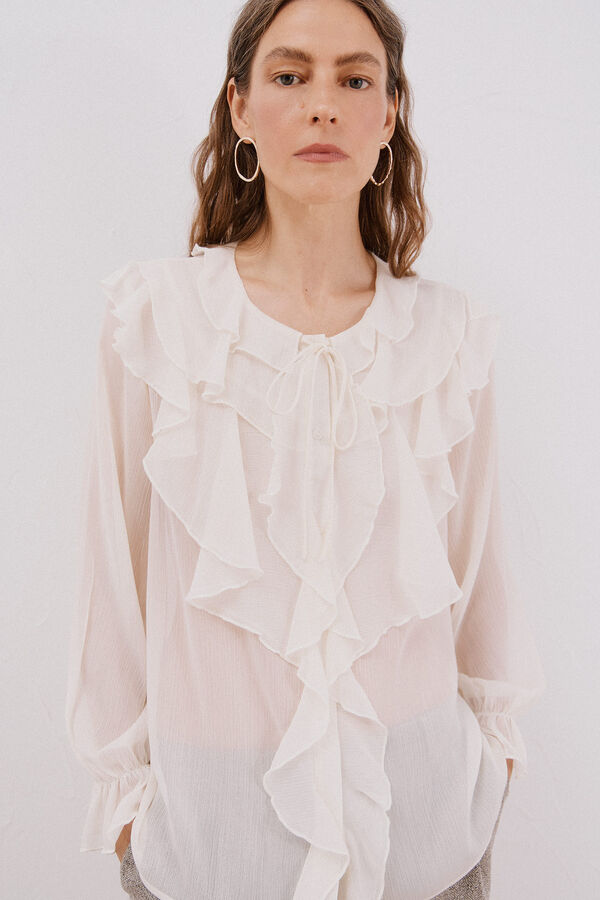 Cortefiel Blusa volante delantero Blanco