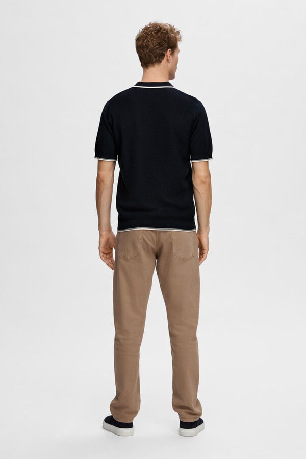 Selected Polo de manga curta de malha estrutura 100% algod&atilde;o org&acirc;nico Cinzento