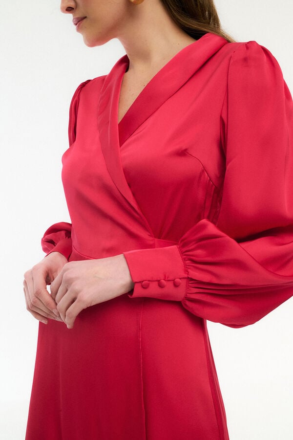 Vila Vestido midi cruzado satinado Rojo