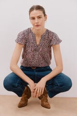 Cortefiel Blusa manga volante Estampado gris