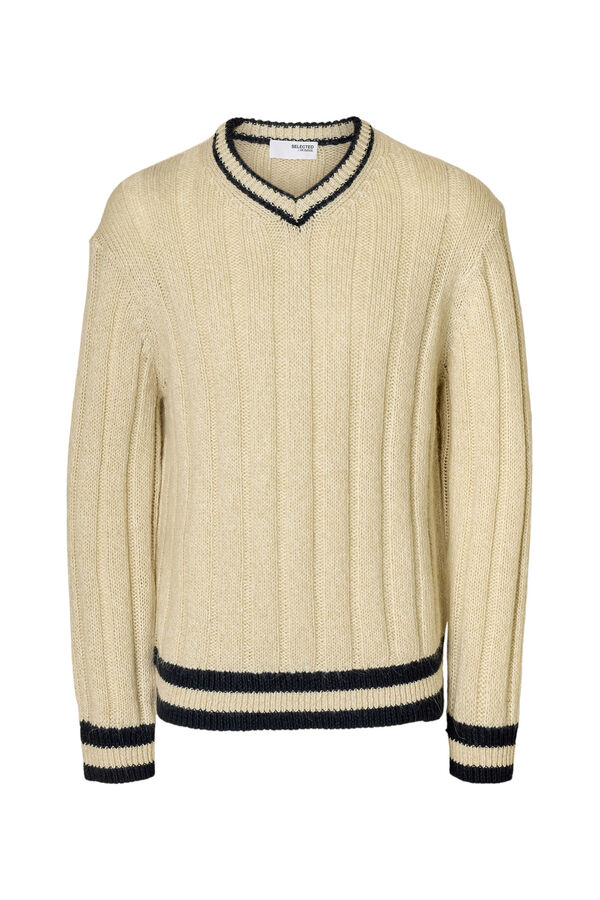 Selected Jersey cuello pico lana y alpaca Blanco