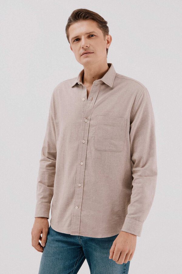 Cortefiel Camisa franela espiga Beige
