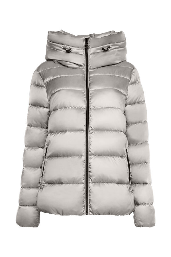Esprit Abrigo corto puffer capucha y cuello alto Gris