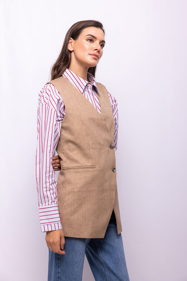 Object Chaleco cruzado tweed Marr&oacute;n