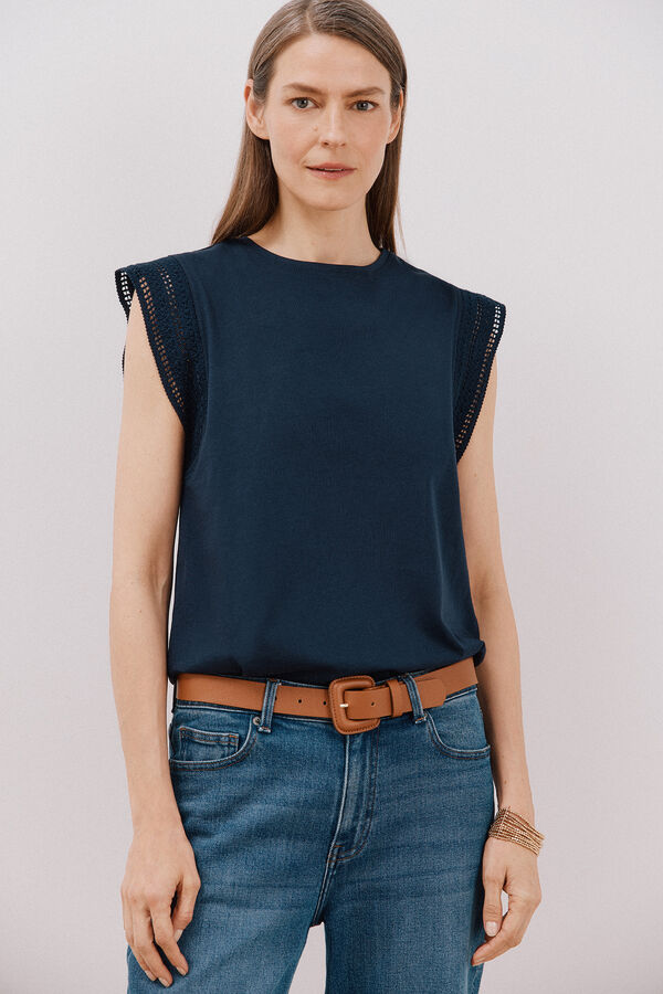 Cortefiel T-shirt crochet mangas Azul