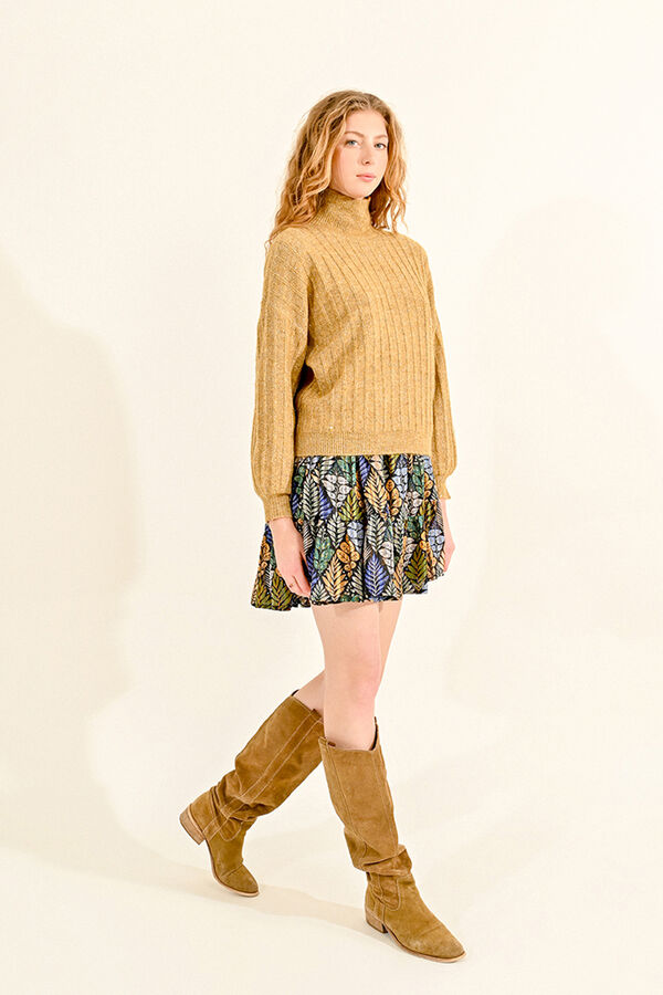 Molly Bracken Camisola feminina de manga comprida, detalhes brilhantes. Tostado