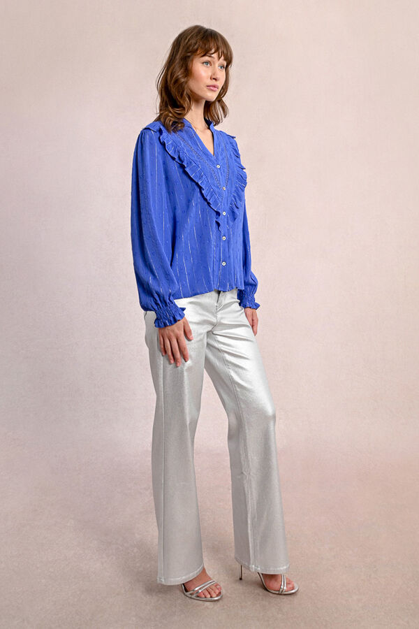 Molly Bracken Camisa con volantes y estampado Azul oscuro