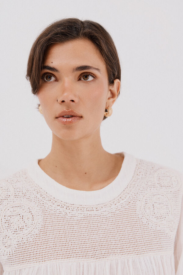 Cortefiel Blusa con bordados Blanco