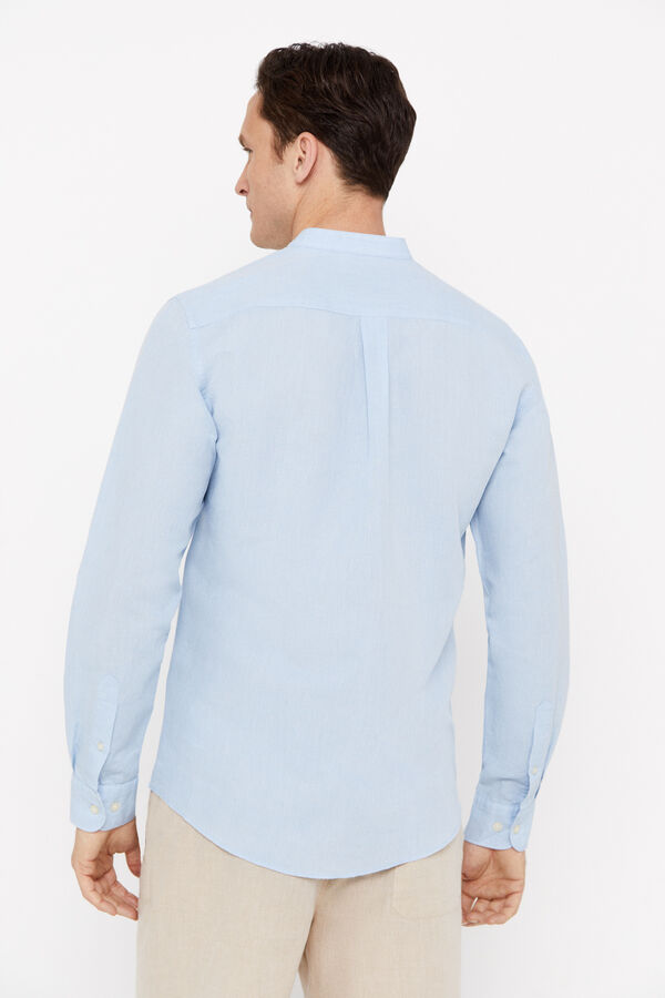 Cortefiel Camisa linho algod&atilde;o gola mao Azul