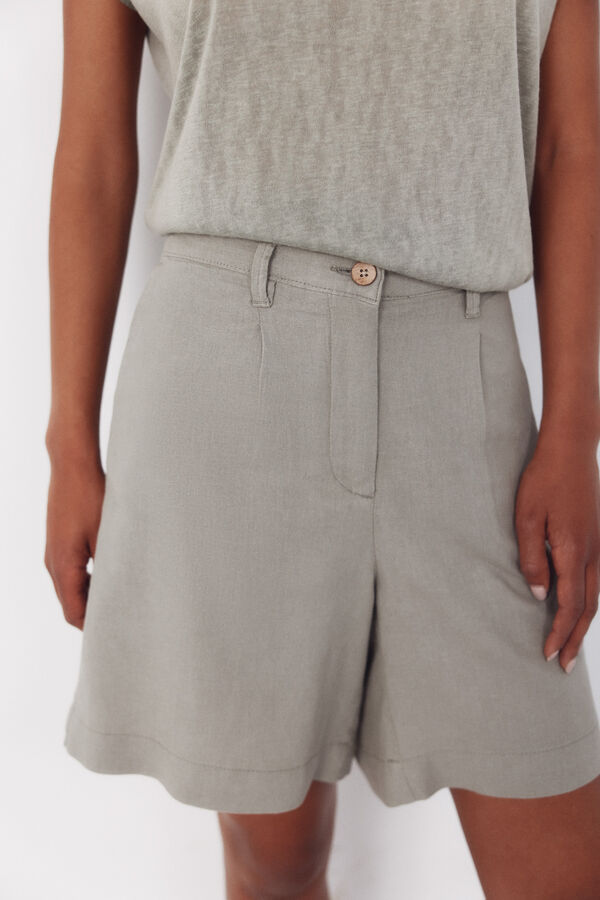 Cortefiel Bermudas de linho liso Verde