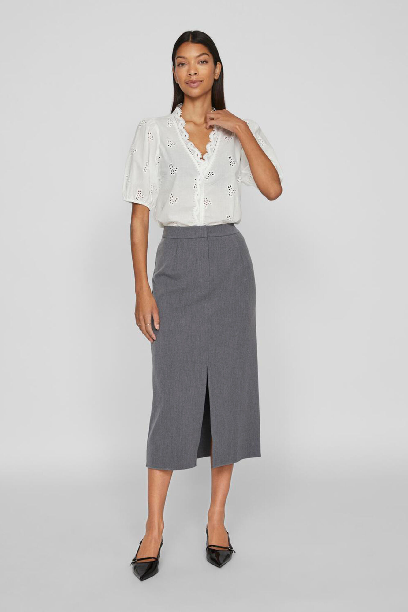 Vila Saia comprida com fenda &agrave; frente