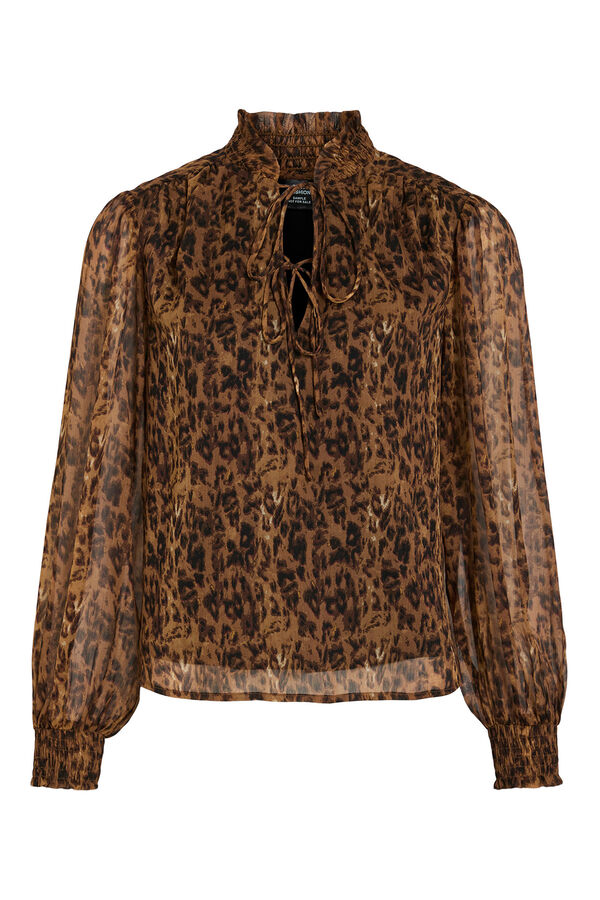 Vila Blusa de gasa estampada Marr&oacute;n