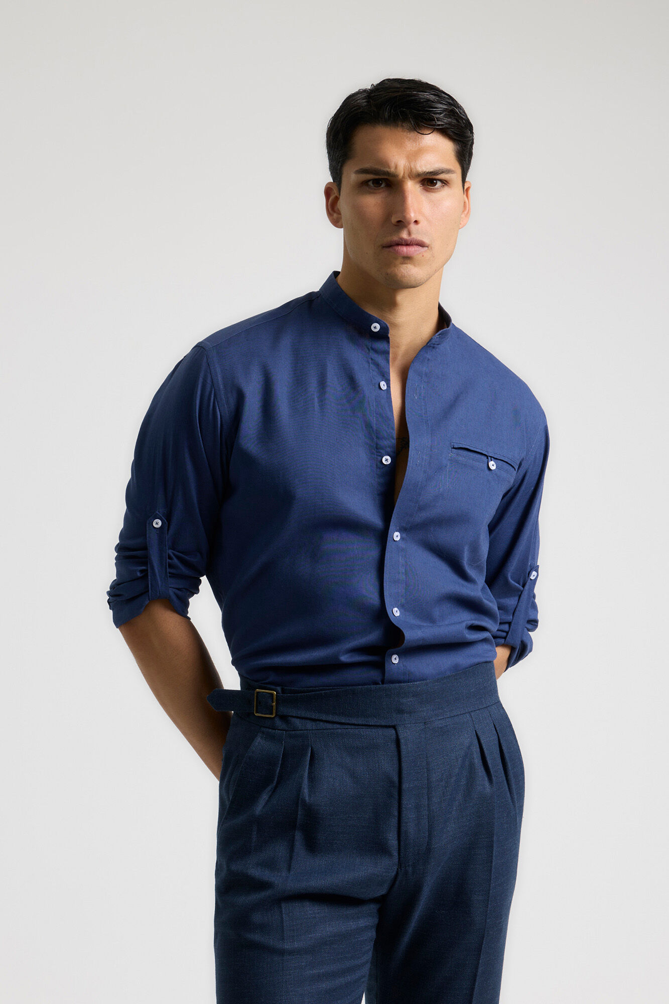 PuroEGO Camisa lino lisa cuello mao