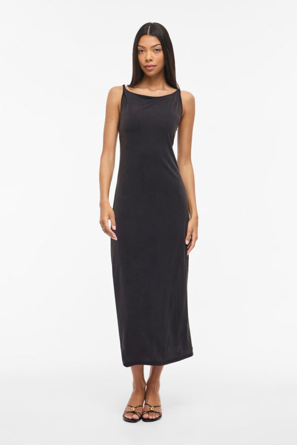 Vila Vestido midi com gola barco em modal Preto