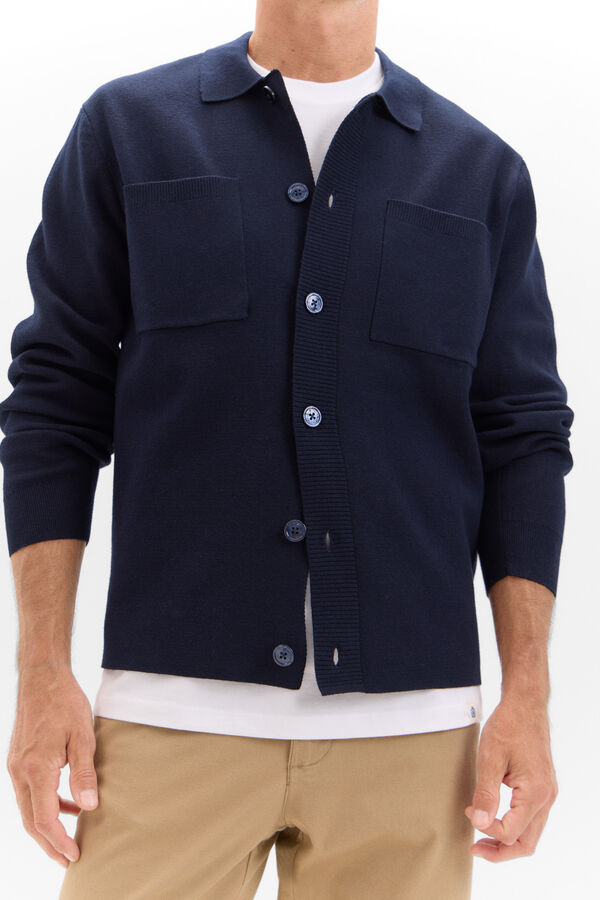 Cortefiel Jersey sobrecamisa punto algod&oacute;n Azul marino
