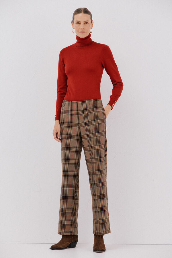 Cortefiel Cal&ccedil;a xadrez feminina Castanho